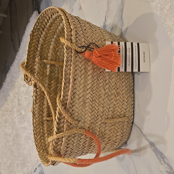 Sezane Panier Straw Tote with Coral Accents, Tassel, Woven, Casual, VGUC - Picture 2 of 9
